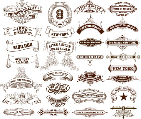 vintage ribbons labels design graphics 