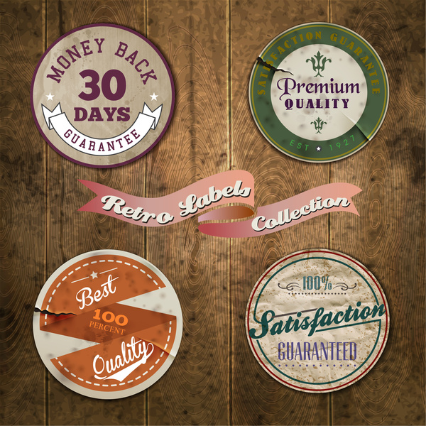 vintage round labels of product quality certification