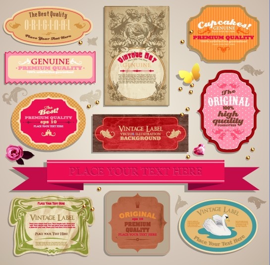 vintage stickers and labels set