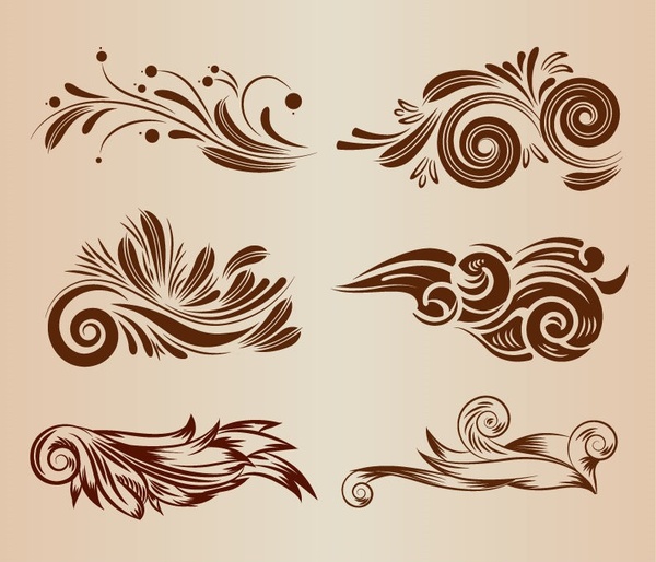 vintage swirl floral design elements vector illustration set