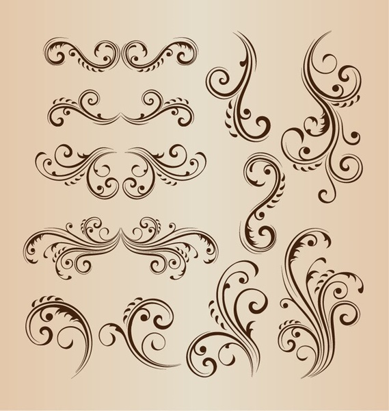 vintage swirl floral design vector set