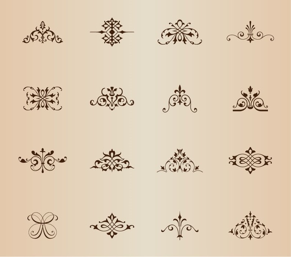 vintage symmetrical floral elements vector set
