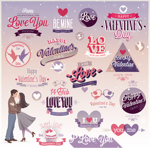vintage valentine day ornament labels vector