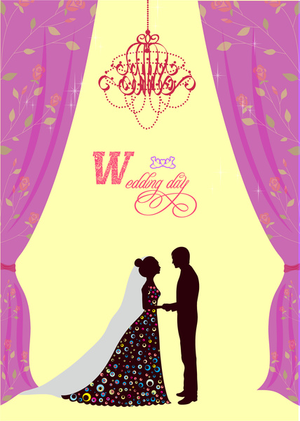 violet curtain decoration wedding card