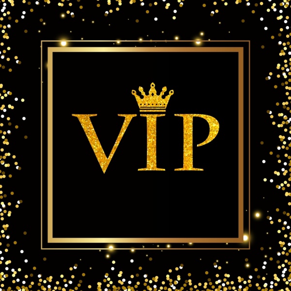 vip background sparkling decor golden texts crown icons