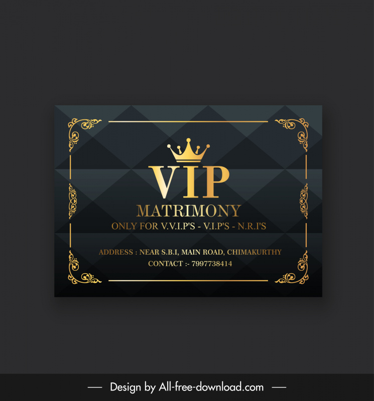 vip matrimony card template luxury elegant crown texts decor