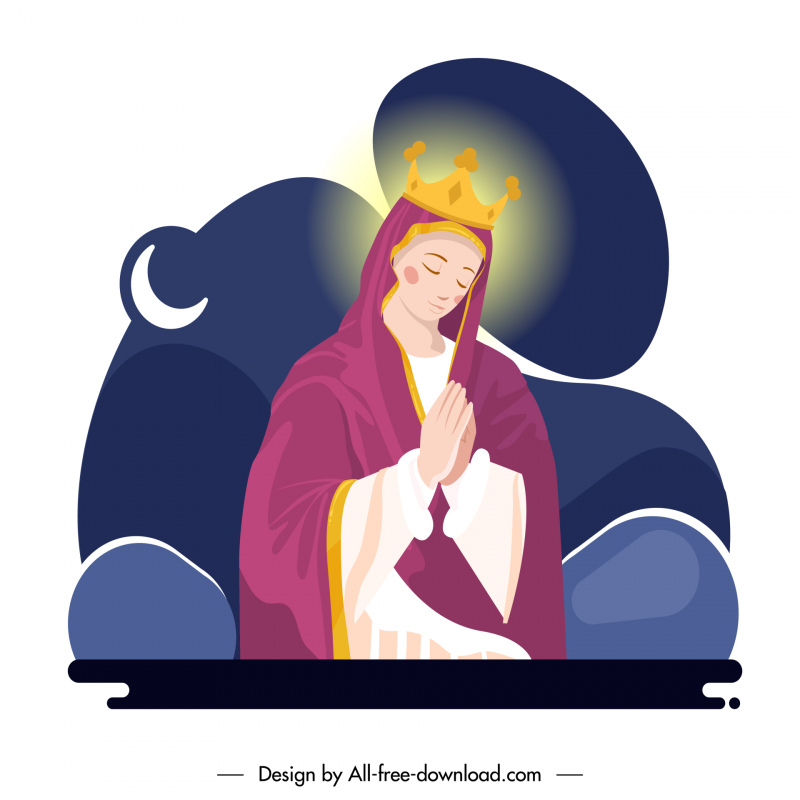 virgin mary mother of god prays meekly backdrop elegant cartoon design