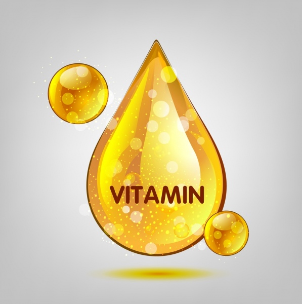 vitamin advertisement shiny golden droplets icons