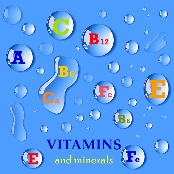 vitamin and minerals vector illustration with water drops