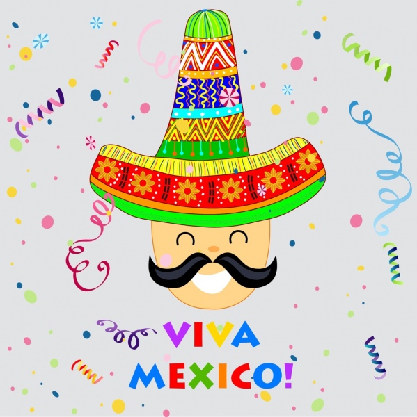 Viva mexico banner man face traditional hat decoration Vectors graphic