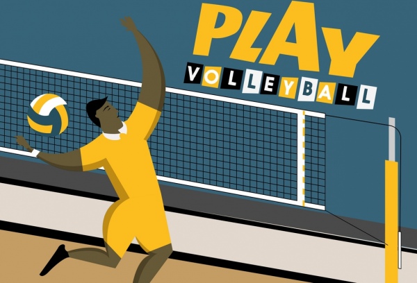 volleyball banner male player icon cartoon character