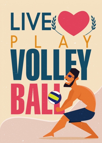 volleyball banner playing man icon texts decoration