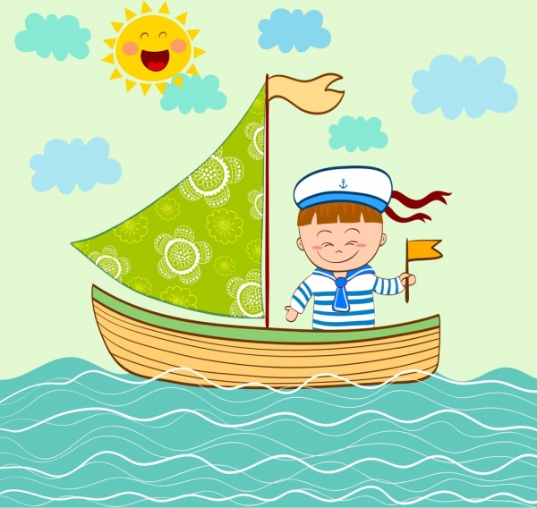 voyage drawing sailboat kid sea icons cartoon design
