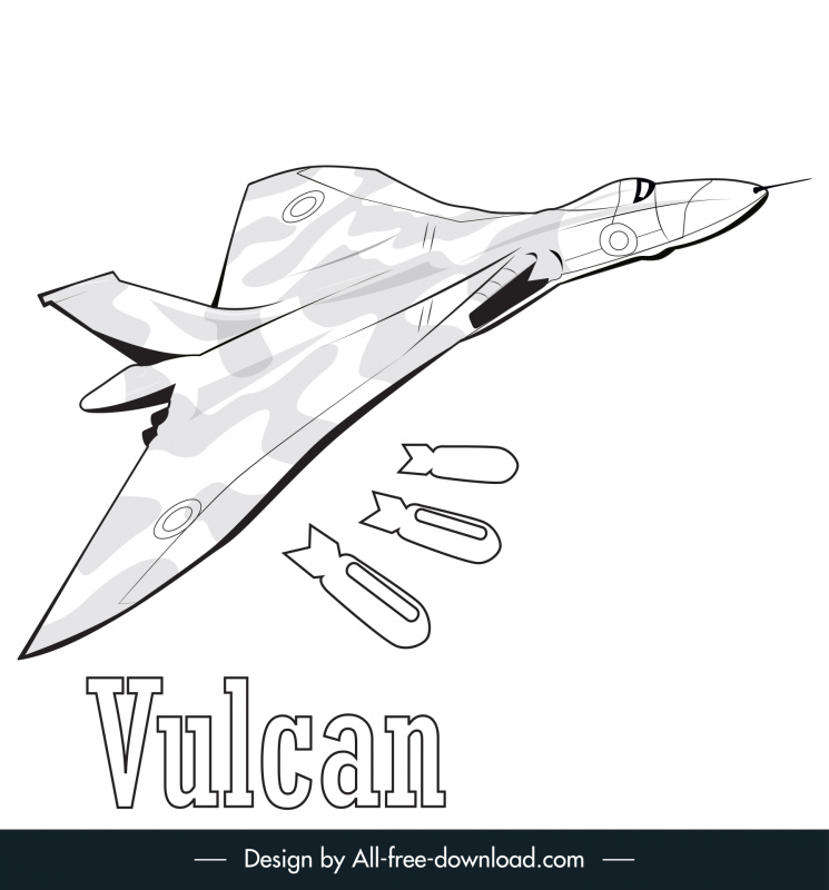 vulcan bomber aircraft dynamic 3d black white outline