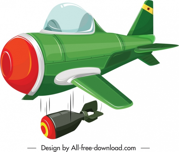 war plane icon colorful 3d bombing sketch