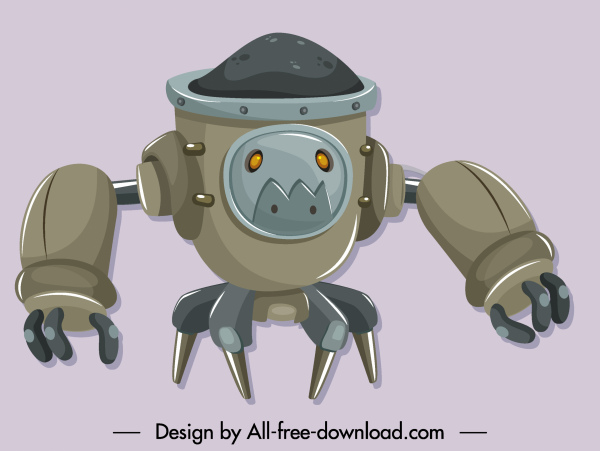 warrior robot icon modern grey design cartoon character