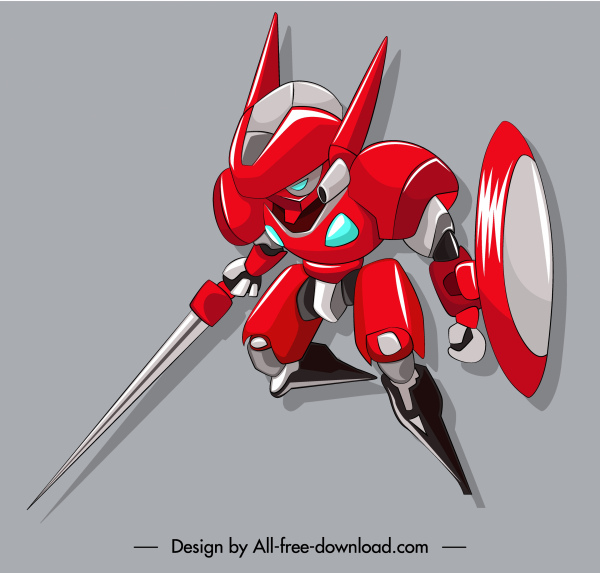 warrior robot icon sword shield equipped 3d sketch