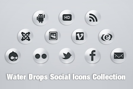 water drop social icons collection black white design