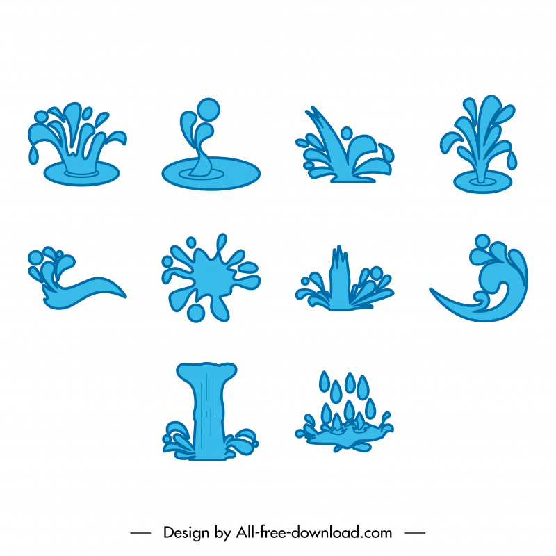 water icon sets blue handdrawn dynamic sketch