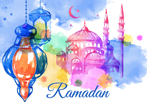 watercolor drawing ramadan kareem vector background