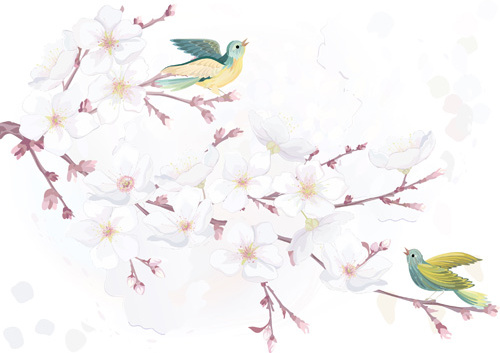 watercolor flowers and birds vector