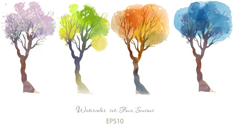 watercolor four seasons trees vector