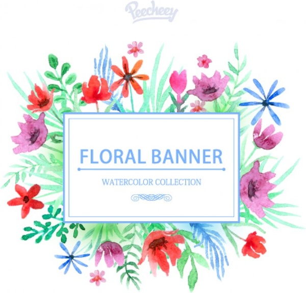 watercolor stylized floral banner