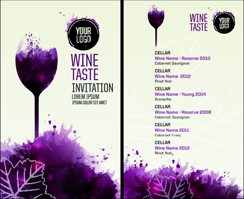 watercolor wine menu design vector 