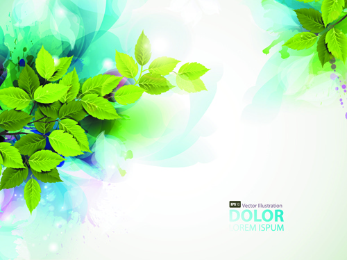 watercolor with green leaves vector background art