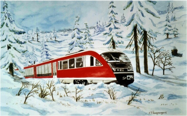 watercolour painting train 