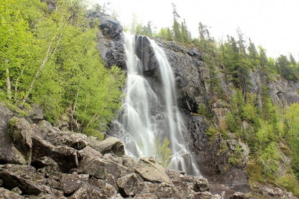 waterfall by the roadside at lake nipigon ontario canada