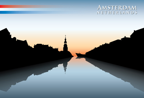 waterfront city creative silhouette vector 