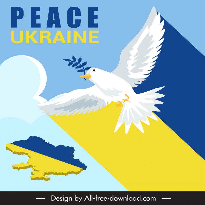 we stand with ukraine banner flying dove  map sketch