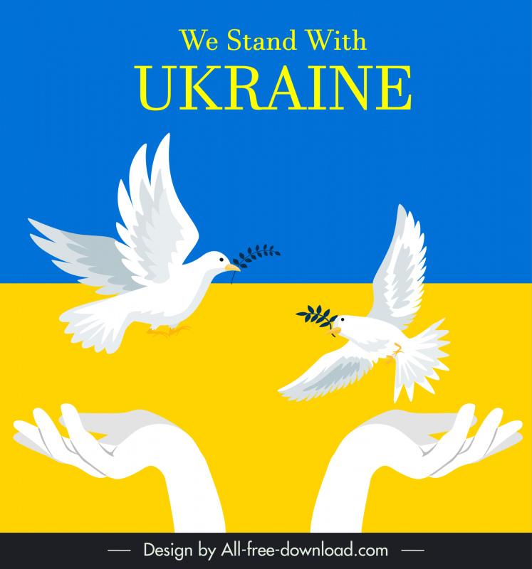 we stand with ukraine banner template doves hands flat sketch 