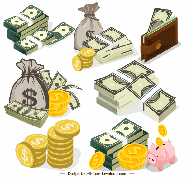 wealth design elements cash coin piggy wallet sketch