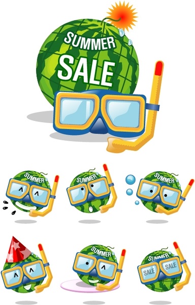 wearing goggles watermelon vector