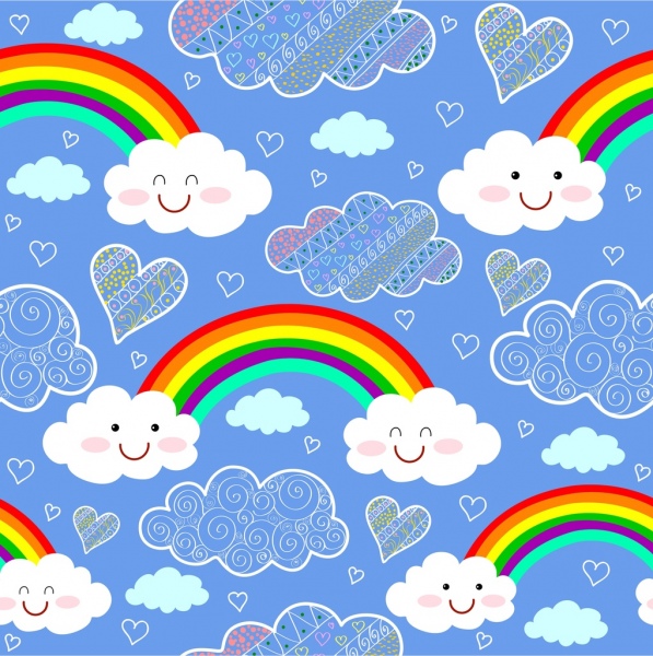 weather background colorful rainbow stylized cloud repeating style