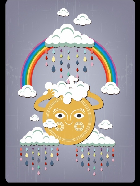 weather background colorful rainbow stylized sun cloud icons