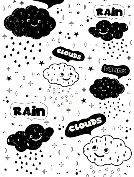 weather background stylized clouds icons black white design 