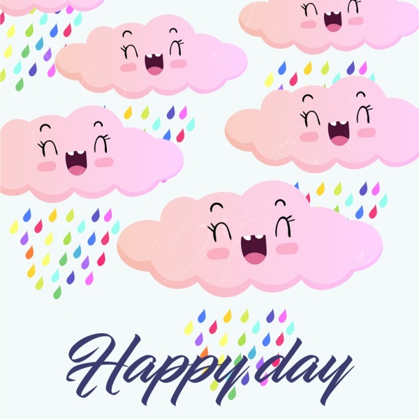 weather background stylized pink cloud colorful rain icons