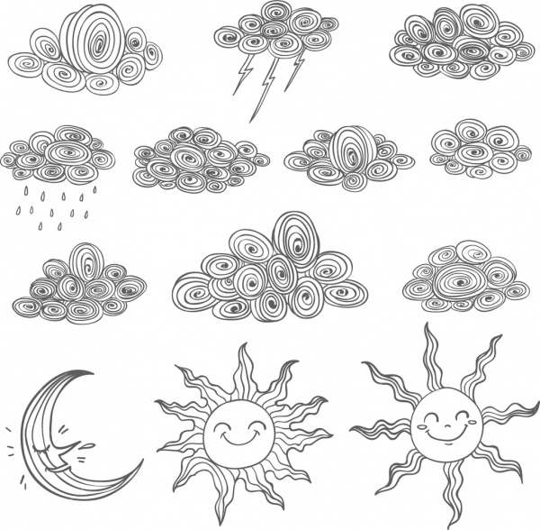 weather design elements black white handdrawn sketch