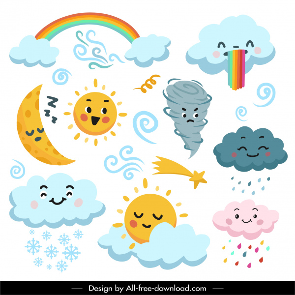 weather design elements cute stylized cartoon design 