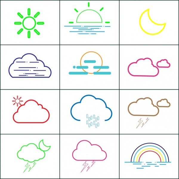 weather design elements outline various colored symbols decoration