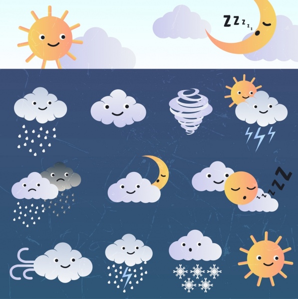 weather design elements stylized cloud sun moon icons