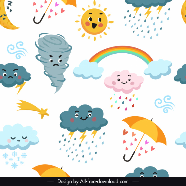 weather elements pattern cute stylized design