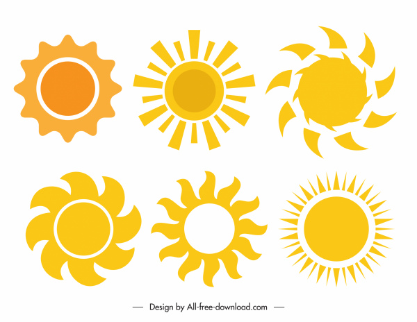 weather elements sun shapes sketch yellow flat shapes 