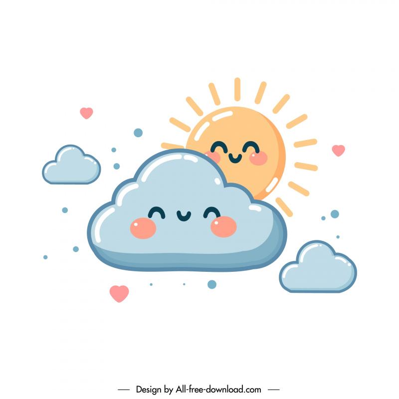 weather forecast design elements cute stylized clouds sun cartoon 
