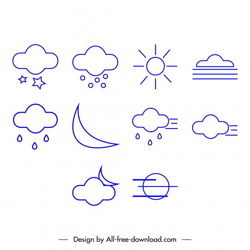 weather icon sets flat handdrawn meteorology symbols sketch