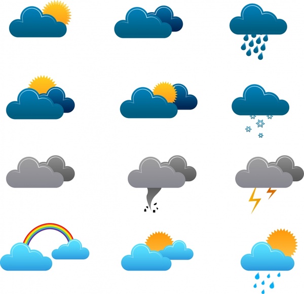 weather design elements cloud sun rainbow thunderbolt icons