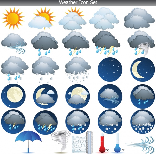 weather forecast icons sets cloud sun moon thermometer sketch